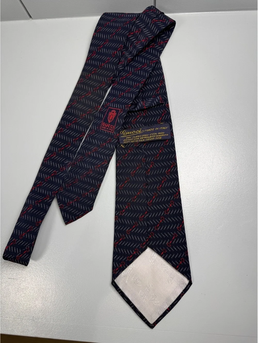 Vintage Gucci Navy and Red Horsebit silk tie for men